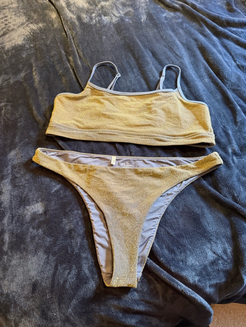 aerie Gold Shimmery Bralette Bikini Set